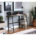 Rustic Oak and Black 2-Shelf Writing Desk with H-Shaped Base — 43" W x 20" D x 30" H | Industrial Modern Writing Desk | Two-Tier Storage Shelf | Smart Phone & Tablet Holder | Particle Board & MDF | Office | Oak