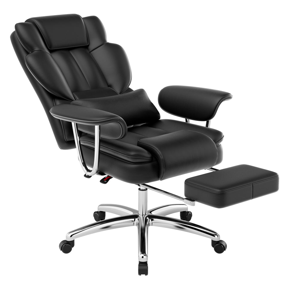 Big & Tall Executive High-Back Office Chair | 500 lbs Capacity | Bonded PU Leather | Ergonomic Reclining + Footrest | Padded Linkage Armrests | 360° Swivel + 5-Star Base | Large Home Office Chair | Black/Beige