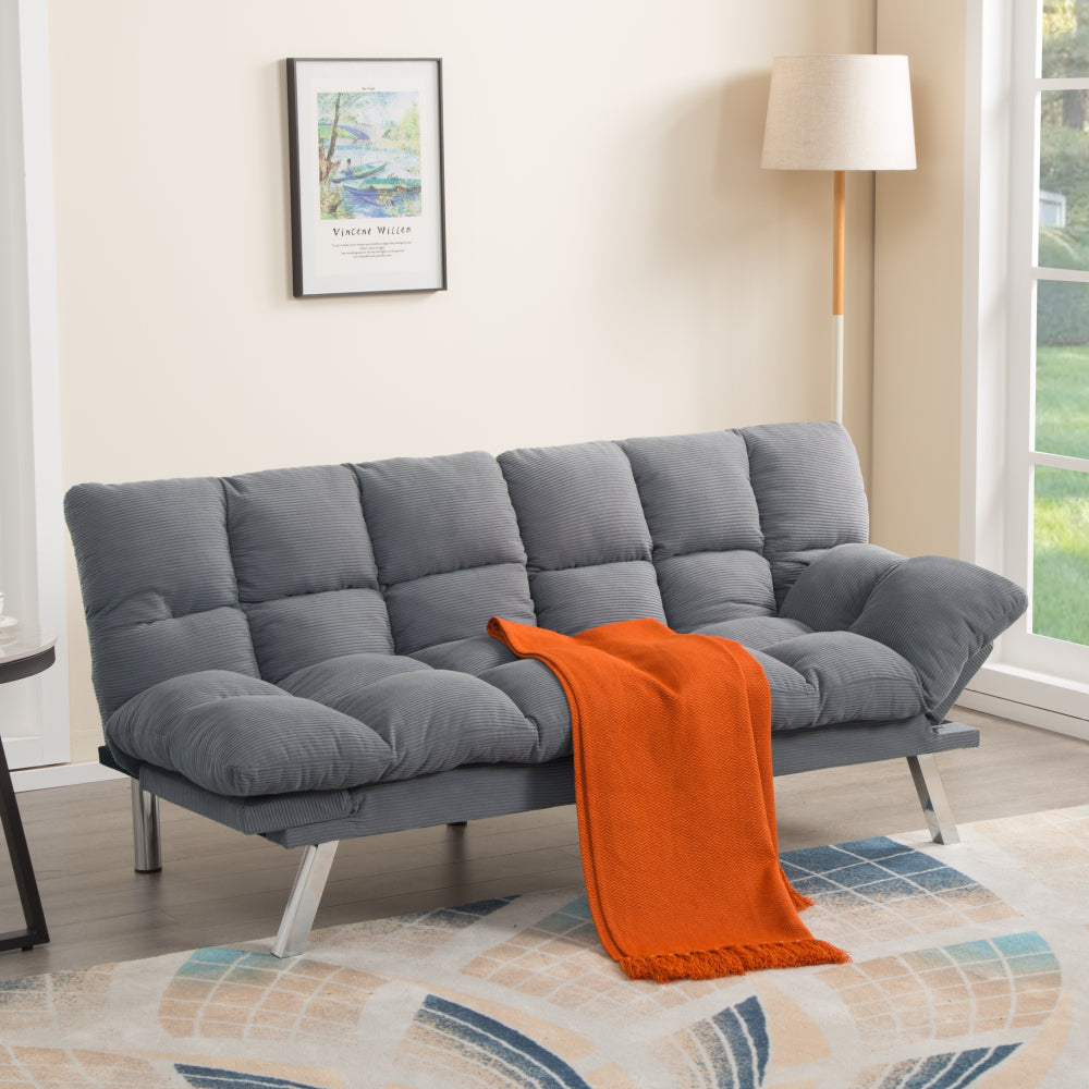 67" Multifunctional 2-Seat Sofa Bed | Foldable Corduroy Couch | 3-Position Adjustable Backrest + Armrest | High-Density Foam | Sturdy Wood + Metal Frame | 3-Second Switch | Living Room, Apartment, Studio | Light Gray/Black/Dark Gray/Green/Yellow