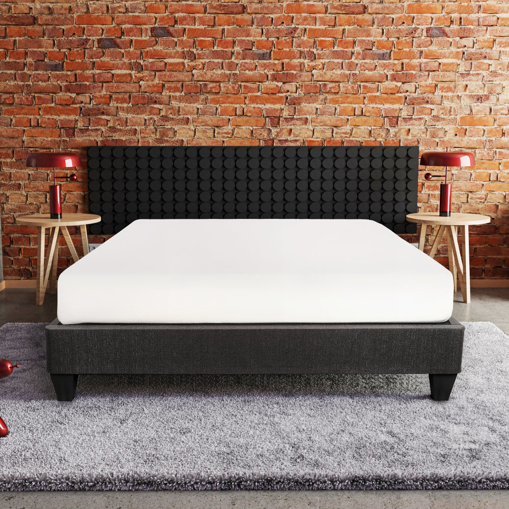 Twin/Full/Queen/King Size Low Profile Platform Bed Base | Upholstered Dark Gray Linen Fabric | Headboard Attachment Kit Included | Plywood & Wood Frame | No Box Spring Needed | Dark Gray