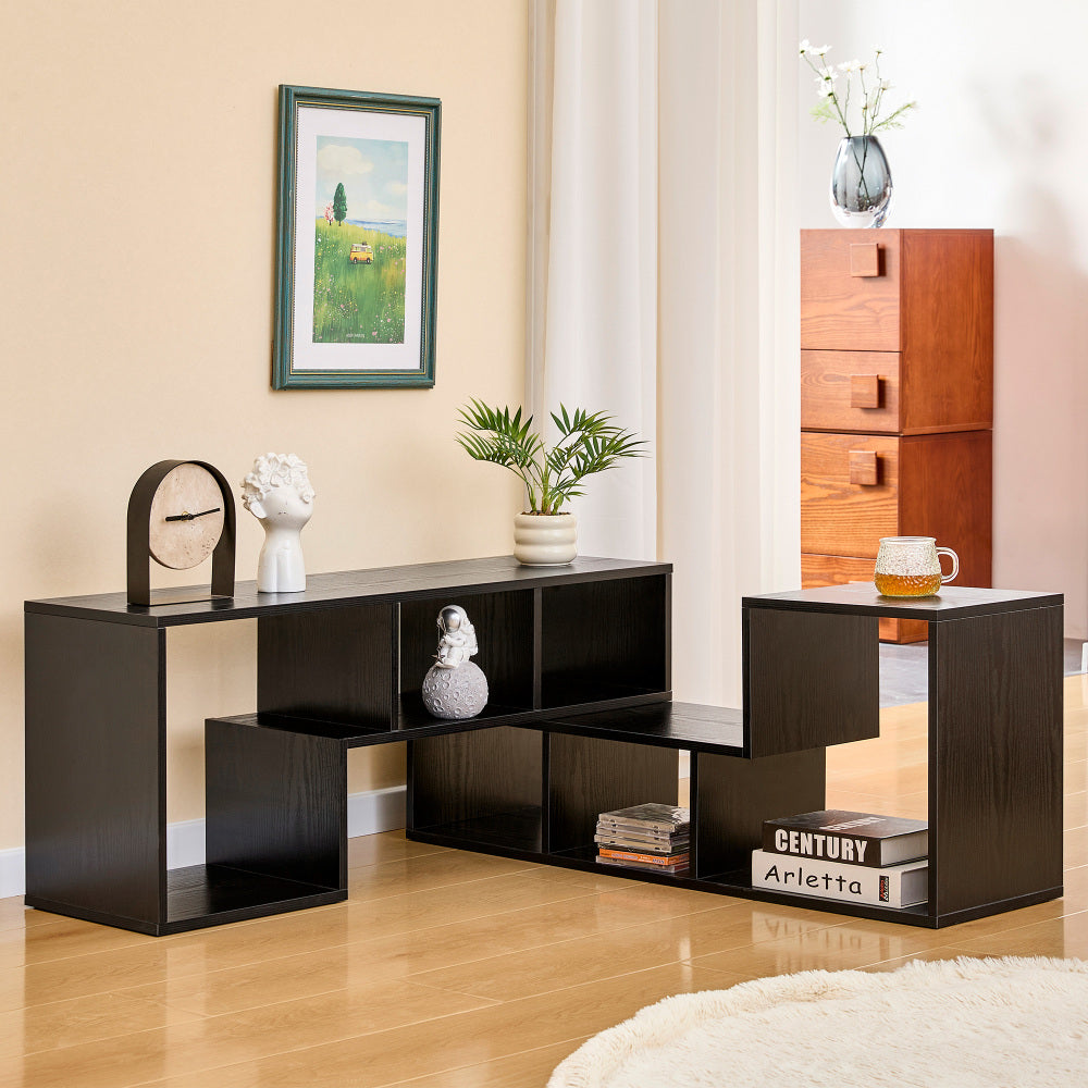 Modern Black Wood Grain MDF TV Stand