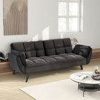 74" 2-Seat Convertible Sofa Bed | 3 Adjustable Backrest Positions | Tufted Polyester Blend | Adjustable to 180° Flat Bed | Easy Leg Assembly | Apartment Small Space | Black / Beige