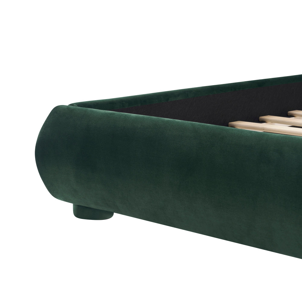 Queen/King Size Boucle Upholstered Platform Bed | Curved Ergonomic Headboard | Granular Fabric Texture | 800 lbs Heavy Duty | No Box Spring Needed | 40-Min Assembly | Cream / Green