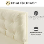 Queen Size PU Leather Floating Platform Bed | Button Tufted Segmented Headboard | Remote-Controlled LED Light Strip 6 Colors | 800 lbs | Hidden Leg Design | No Box Spring Needed | Pink / White / Khaki