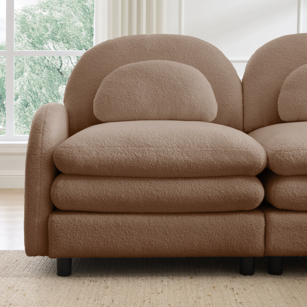2-Seat Modular Teddy Fabric Cloud Sofa | Curved Backrest & Armrest | Double-Layer Cushion | Vintage Color Options | Precision Screw Connectors | Easy Assembly | Beige White / Green / Orange / Caramel
