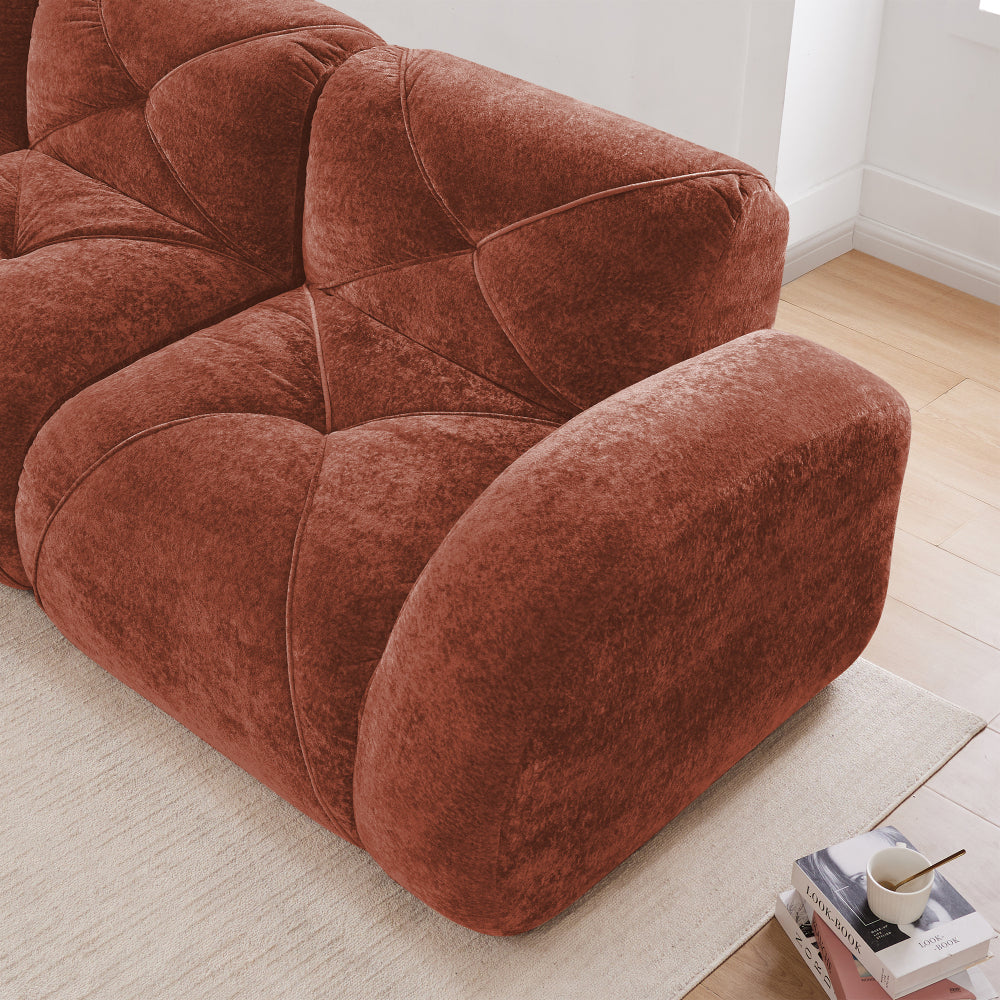 2-Piece Modular Cloud Sofa Set | 2+2 Deep-Seat Velvet Couch | 32D High-Density Boneless Foam | Retro Tufted Rounded Design | Flexible Layout | No Assembly Required | Living Room, Apartment | Camel/Red/Green/Blue