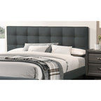 Queen Size Upholstered Platform Bed | Square Tufted Linen-Like Polyfiber Headboard | Particle Board & Rubberwood Frame | Footboard Included | No Box Spring Needed | Charcoal / Gray