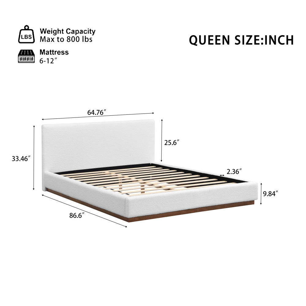 White Boucle Upholstered Platform Bed