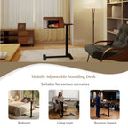 Mobile Adjustable Standing Desk — Overbed Bedside Desk with Flip Desktop & 4 Wheels | Height & Angle Adjustable Rolling Laptop Table | Portable Over Bed Desk | H-Shaped Base | MDF & Metal | Home, Office, Study | Walnut + Black