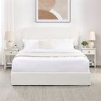Queen Platform Storage Bed with 4 Built-In Drawers | Curved Tufted Boucle Headboard | Powder-Coated Metal Frame | 1000 lbs Capacity | Wooden Slats | Ivory