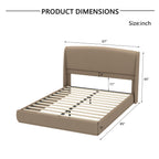 Queen Size Linen Upholstered Platform Bed | Curved Wingback Headboard | Fully Upholstered Frame | Solid Wood & Reinforced Slats | No Box Spring Needed | Easy Assembly | Beige / Brown