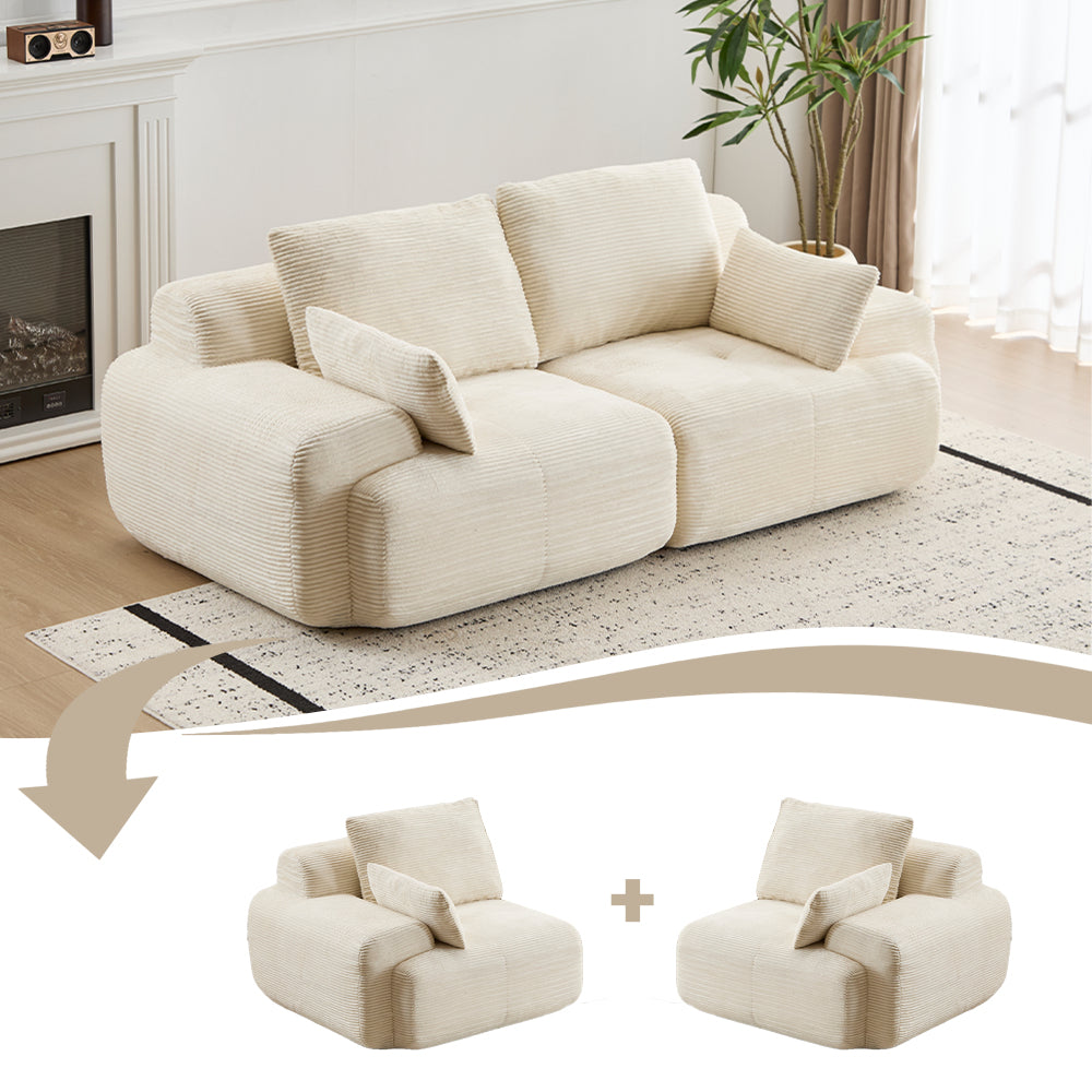 Modern Memory Foam Cloud Sofa | Extra Deep Corduroy Sectional Couch | Customizable Modular Combination | High-Resilience Foam + Bolster Pillows | No Assembly Required | Living Room, Apartment, Bedroom | White/Black — 2 Seat & 3 Seat