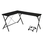 62.5" L-Shaped Computer Desk with CPU Holder | Corner Home Office Desk | Two Spacious Surfaces | X-Shape Metal Frame Base | 4-Wheel Rolling CPU Stand | Small Space, Home Office, Bedroom | Black/White