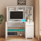 Computer Desk with Hutch & Bookshelf — 51" Wood Executive Desk with Drawers | 3 AC Outlets & 2 USB Charging Ports | Lockable Drawer | Monitor Stand & Storage Shelves | Home Office, Student, Teen Study Desk | White/Black
