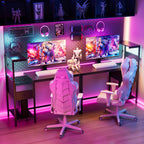 Computer Desk with Power Outlet & USB Charging Station — 48" Gaming Desk with RGB LED Lights | 4-Tier Reversible Storage Shelves & Drawer | Headphone Hooks | Sturdy Metal Frame | Home Office, Study, PC Workstation | Black/Brown