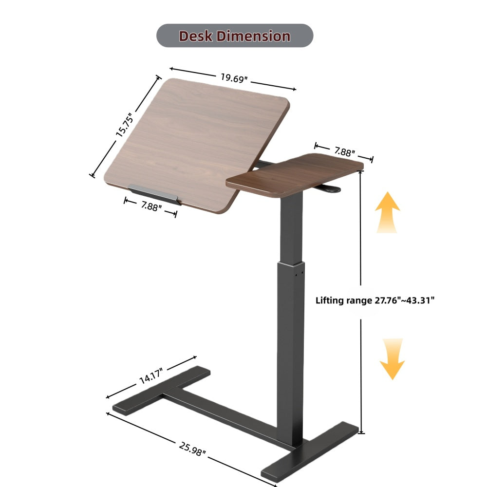 Mobile Adjustable Standing Desk — Overbed Bedside Desk with Flip Desktop & 4 Wheels | Height & Angle Adjustable Rolling Laptop Table | Portable Over Bed Desk | H-Shaped Base | MDF & Metal | Home, Office, Study | Walnut + Black