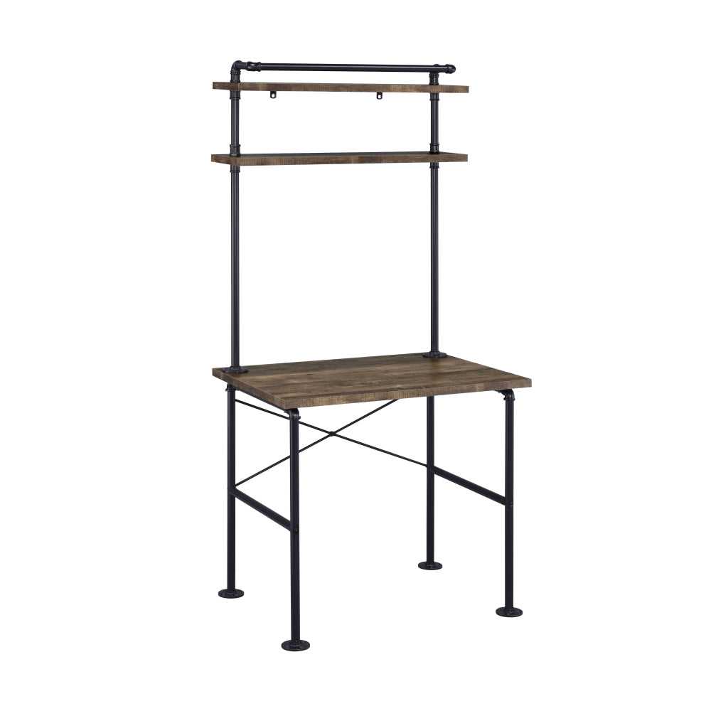 Rustic Oak and Black 2-Shelf Writing Desk — 32" W x 22" D x 70" H | Industrial Pipe-Style Frame | Space-Saving Desk with Storage Shelves | Wood & Metal | Rectangular Office Desk | Bedroom, Home Office & Living Room | Oak