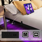 Full/Queen Size Floating Metal Platform Bed | Storage Headboard 2 AC + 2 USB Charging | RGB LED 2000+ Colors App & Music Sync | 4 Power Sockets | 450 lbs Heavy Duty Steel Slats | No Box Spring | Black