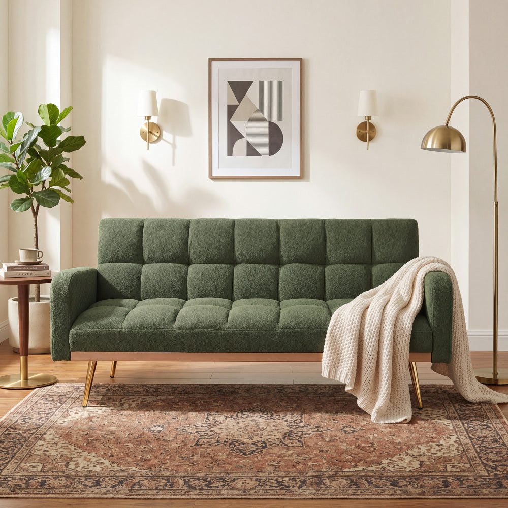 69" Soft Teddy Fleece Convertible Sofa Bed