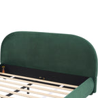 Queen/King Size Boucle Upholstered Platform Bed | Curved Ergonomic Headboard | Granular Fabric Texture | 800 lbs Heavy Duty | No Box Spring Needed | 40-Min Assembly | Cream / Green