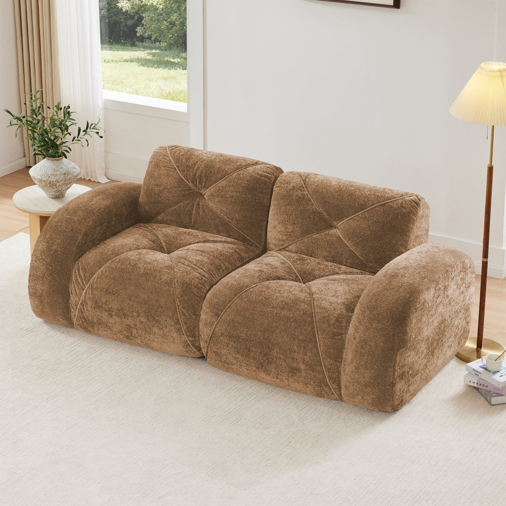 2-Piece Modular Cloud Sofa Set | 2+2 Deep-Seat Velvet Couch | 32D High-Density Boneless Foam | Retro Tufted Rounded Design | Flexible Layout | No Assembly Required | Living Room, Apartment | Camel/Red/Green/Blue