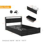 Twin/Full/Queen Size Metal Platform Bed with 4 Storage Drawers | Headboard Charging Station 2 Outlets & 2 USB | 16 RGB LED Lights 60000+ Colors | Heavy Duty Steel Slats | No Box Spring Needed | Black