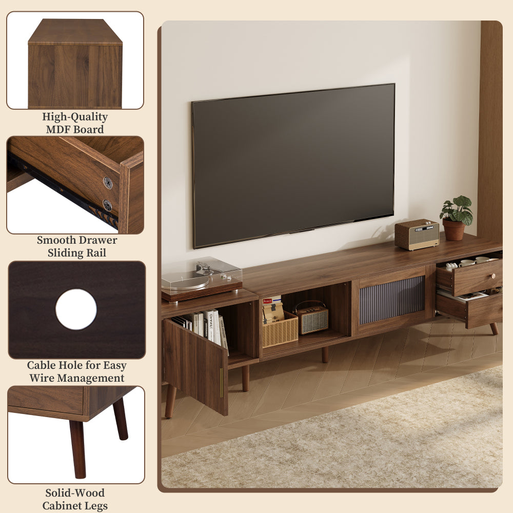 76" Modern Minimal Glass-Doors TV Stand for TVs