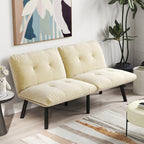 63" Convertible Folding Sofa Bed | 2-Seat Velvet Upholstered Couch | Adjustable Multi-Angle Backrest | Sofa, Lounger & Twin Bed | Metal Frame | 800 lbs Capacity | Easy Assembly | Living Room, Apartment | Cream/Aqua Gray/Brown