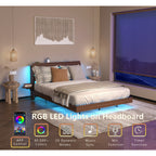 Full/Queen Size Wood Platform Bed with Bookshelf Storage Headboard | 2 Drawers | 2 AC Outlets 1 USB 1 Type-C Charging Station | 60,001 Color LED Lights APP Control | No Box Spring | Brown/Black/Walnut