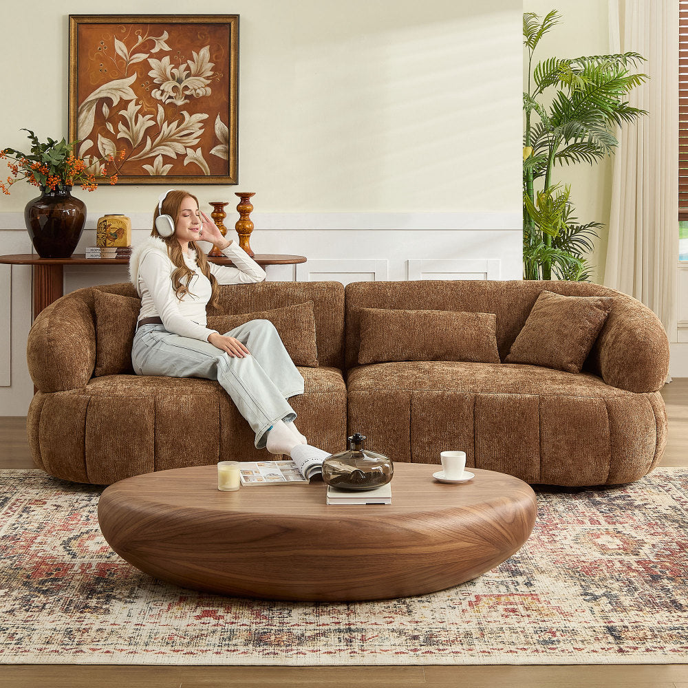 102.36 inch Cloud-Like Sofa,Modern Sectional Curved Sofa,Textured Fabric Couch,Upholstered  4-Seat Comfy Sofa for Living Room,Beige