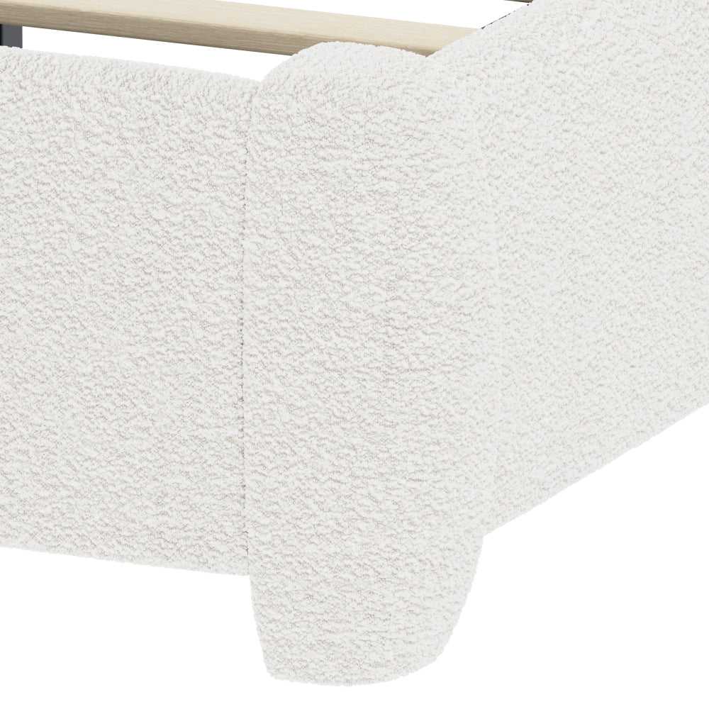 Full/Queen Size Boucle Platform Bed | Adjustable Curved Cloud Headboard 41"-43" | Foam Filled | Rounded Corner Protection | Low Profile | No Box Spring Needed | White