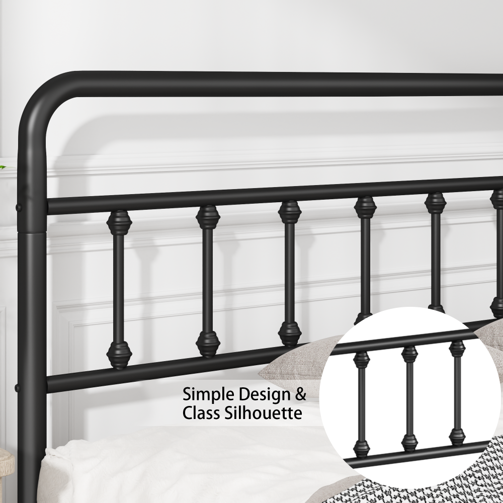 Twin/Full/Queen Size Metal Platform Bed Frame | Classic Spindle Headboard & Footboard | Reinforced Sturdy Structure | Ample Under-Bed Storage | No Box Spring Needed | Black/Charcoal Gray/White