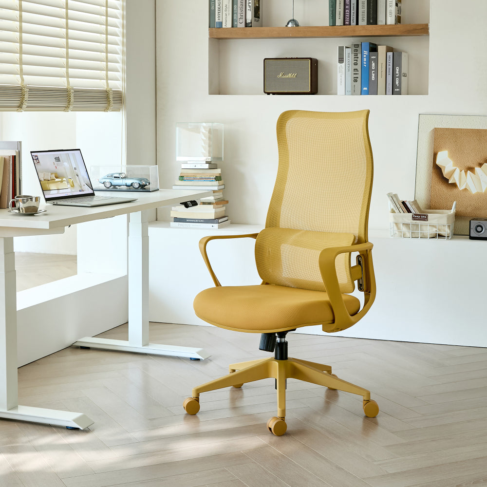 Ergonomic High-Back Mesh Office Chair | 350 lbs Capacity | 7-Level Aluminum Dual-Track Lumbar Support | Integrated Molded Foam Seat | Butterfly Upright Lock | SGS Class 3 Gas Lift | Fireproof | Home Office | Yellow/Green/Blue