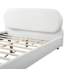 Queen/King Size Cream Boucle Upholstered Platform Bed | Smooth Curved Design | Gourd-Shaped Rubberwood Legs | 800 lbs Heavy Duty | No Box Spring Needed | 30-40 Min Assembly | White/Cream