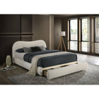 Queen Size Boucle Upholstered Platform Bed | Curved Cloud Headboard & Footboard Storage Drawer | Solid & Engineered Wood | Contemporary Style
