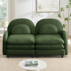 2-Seat Modular Teddy Fabric Cloud Sofa | Curved Backrest & Armrest | Double-Layer Cushion | Vintage Color Options | Precision Screw Connectors | Easy Assembly | Beige White / Green / Orange / Caramel