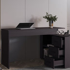 Wenge L-Shaped Desk with 3 Drawers and Storage Space — 54.1" W x 39.9" D x 29.5" H | Modern Computer Desk | Pedestal Base | Spacious Work Surface | Under-Desk Storage | Particle Board | Office, Home Office & Study Room | Wenge