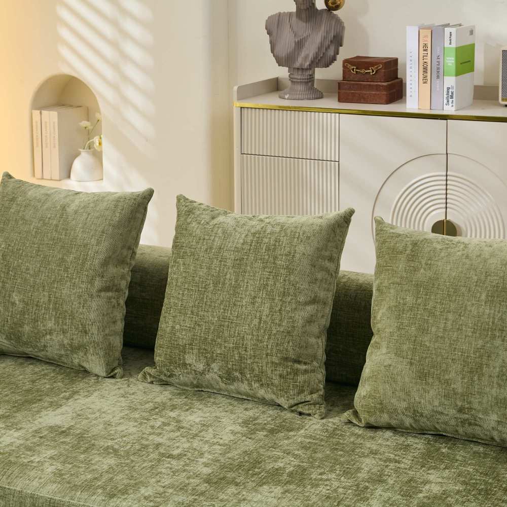 78.8" Convertible Folding Floor Sofa Bed | Chenille Couch with Foldable Armrests | Sponge + Spring Support | 3-Tiered Space-Saving Design | Free Pillows Included | Anti-Slip Base | No Assembly | Living Room, Bedroom, Studio | Green/Beige/Blue/Gray/Or