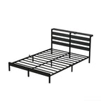 Full Size Metal Platform Bed | Wooden Headboard with USB Charging Station & LED Lights | Under-Bed Storage | 600 lbs Heavy Duty | No Box Spring Needed | Easy Assembly | Black