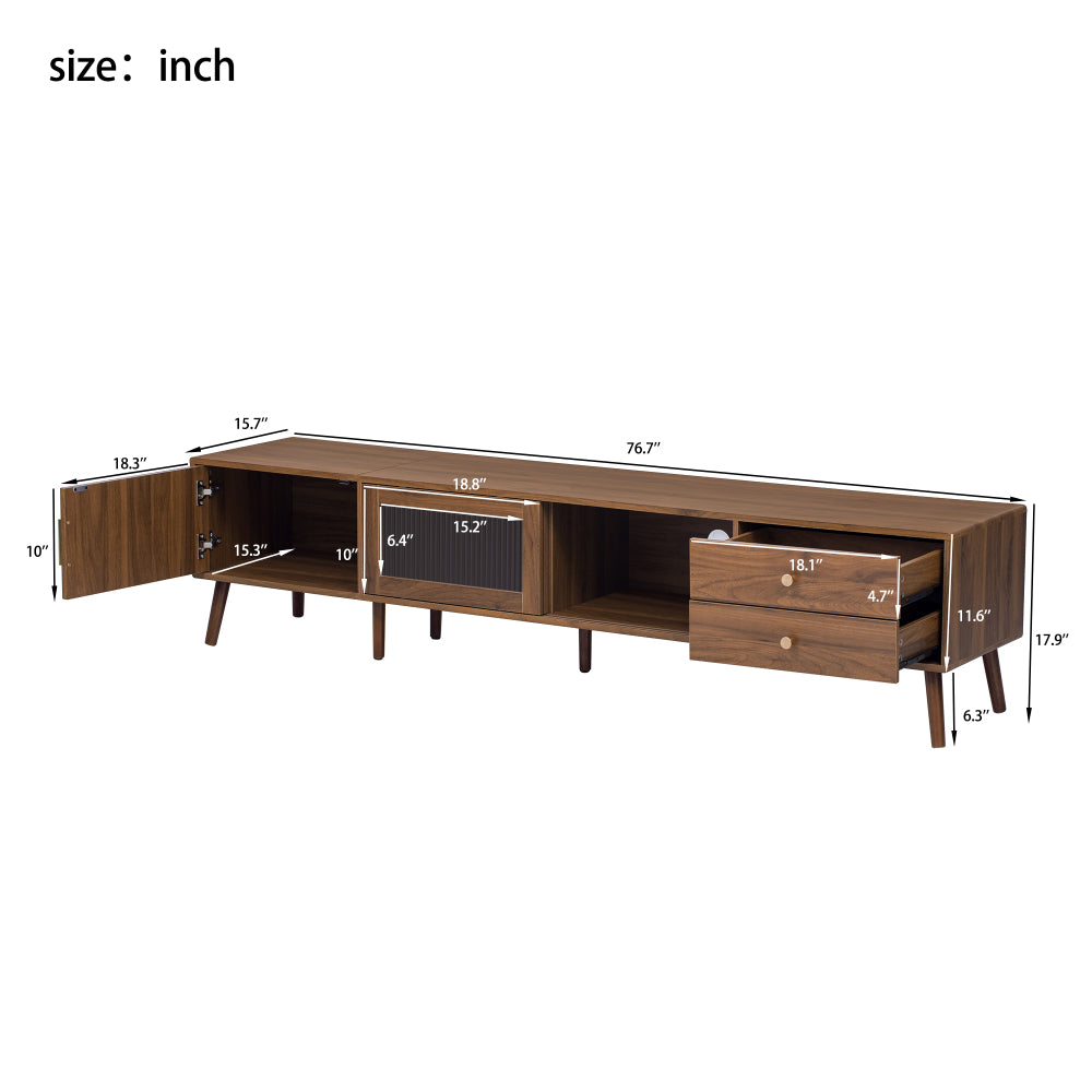 76" Modern Minimal Glass-Doors TV Stand for TVs