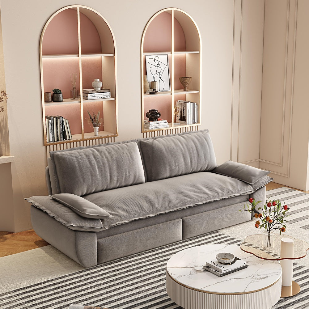 73.2" Queen Pull-Out Sofa Bed | 3-in-1 Convertible Sleeper Sofa | Chaise Lounge & King Bed | Premium Velvet + High-Density Foam | Steel Reinforced Frame | Space-Saving Modern Design | Beige/Gray/Camel/Blue