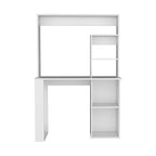 38.8" Modern Computer Desk with Hutch & Multiple Shelves | Spacious Work Surface | Compact Storage-Rich Design | Engineered Wood + Particle Board | Home Office, Student Room, Small Apartment | White/Black