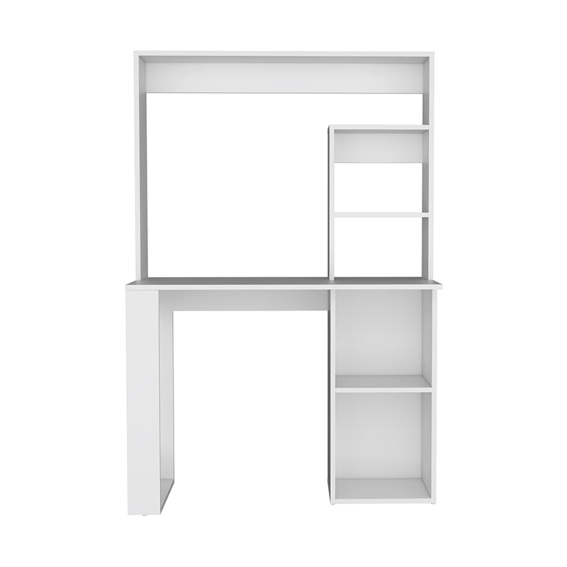 38.8" Modern Computer Desk with Hutch & Multiple Shelves | Spacious Work Surface | Compact Storage-Rich Design | Engineered Wood + Particle Board | Home Office, Student Room, Small Apartment | White/Black