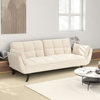 74" 2-Seat Convertible Sofa Bed | 3 Adjustable Backrest Positions | Tufted Polyester Blend | Adjustable to 180° Flat Bed | Easy Leg Assembly | Apartment Small Space | Black / Beige