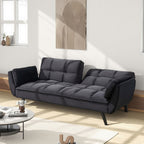 74" 2-Seat Convertible Sofa Bed | 3 Adjustable Backrest Positions | Tufted Polyester Blend | Adjustable to 180° Flat Bed | Easy Leg Assembly | Apartment Small Space | Black / Beige