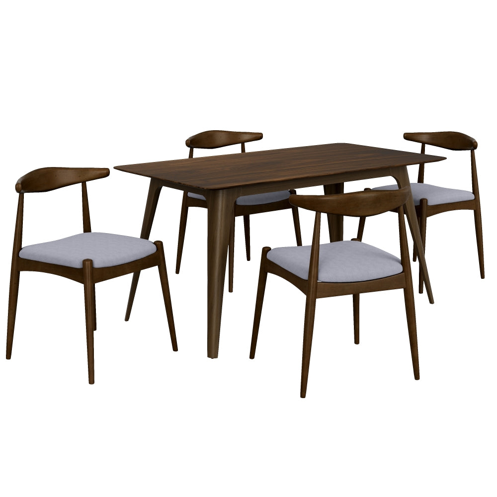 Christopher Knight Home 5-Piece Mid-Century Dining Set — Rubberwood Frame, Faux Wood Tabletop, Ergonomic Cushioned Chairs | Seats 4