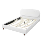 Queen/King Size Cream Boucle Upholstered Platform Bed | Smooth Curved Design | Gourd-Shaped Rubberwood Legs | 800 lbs Heavy Duty | No Box Spring Needed | 30-40 Min Assembly | White/Cream