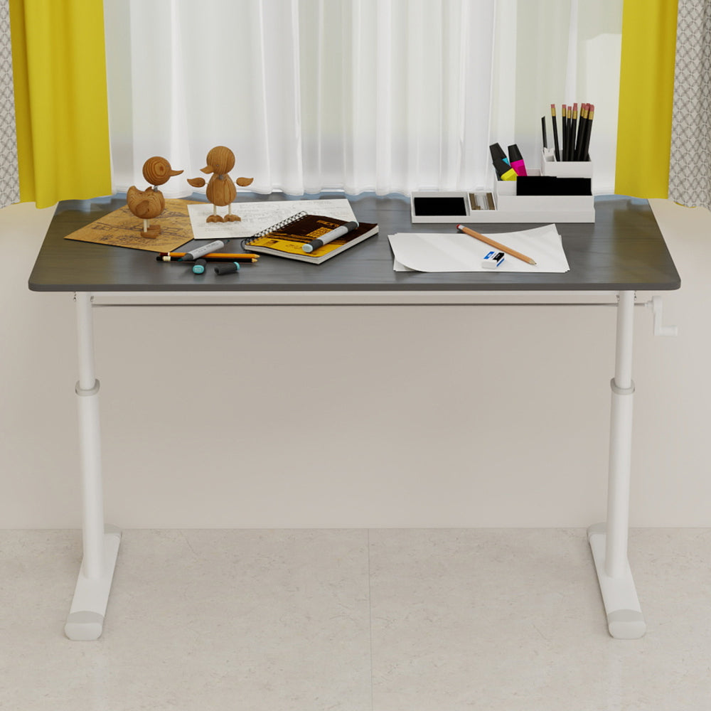 Height-Adjustable Standing Desk — 39" Manual Crank Sit-Stand Desk for Kids & Adults | Ergonomic Home Office Study Table | Sturdy Dual-Column Frame | No Electricity Needed | Compact Minimalist Design | White