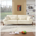 103" Deep Seat 3-Seater Sofa | 24" Extra Deep Cushions | Cloud Velvet Polyester Fabric | Solid Eucalyptus Frame & Wood Legs | 4 Pillows Included | 600 lbs | Pillow Top Arms | Beige / Green / Brick Red