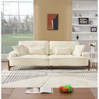 103" Deep Seat 3-Seater Sofa | 24" Extra Deep Cushions | Cloud Velvet Polyester Fabric | Solid Eucalyptus Frame & Wood Legs | 4 Pillows Included | 600 lbs | Pillow Top Arms | Beige / Green / Brick Red
